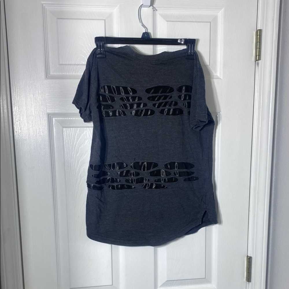 Gray Cut-Out Short Sleeve T-Shirt, A-025